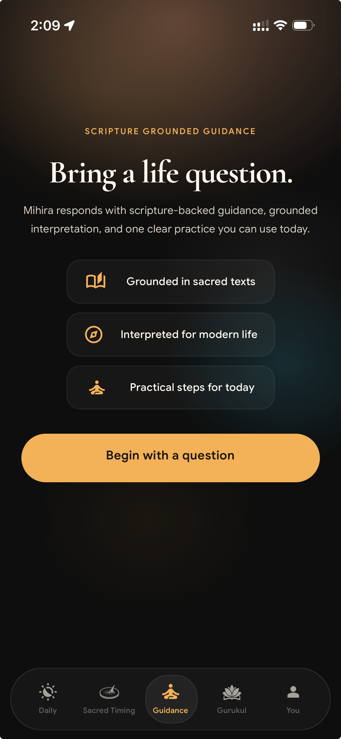 Mihira scripture guidance screen preview